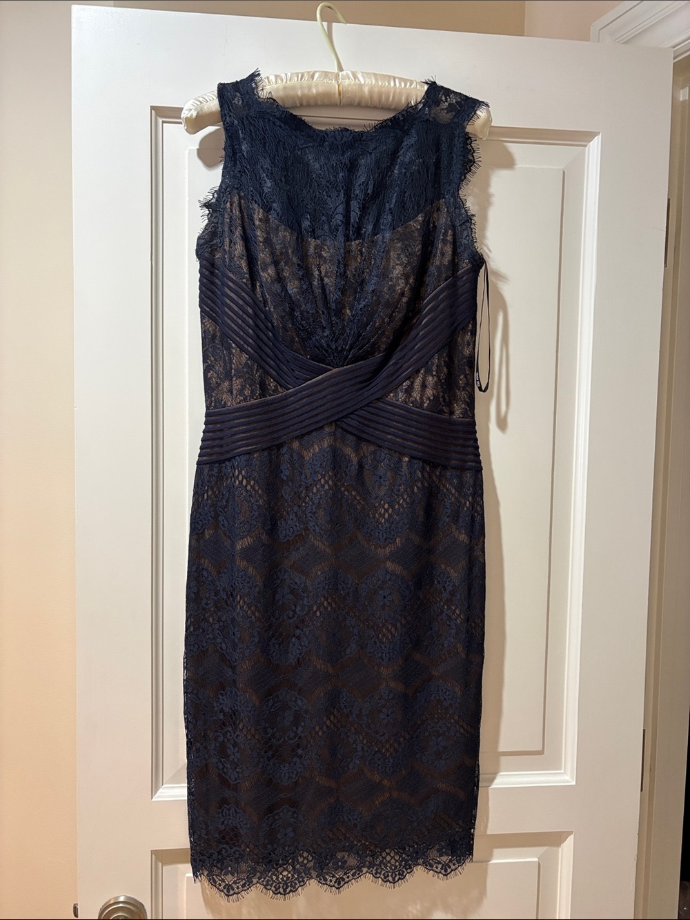 Navy dress with beige lining